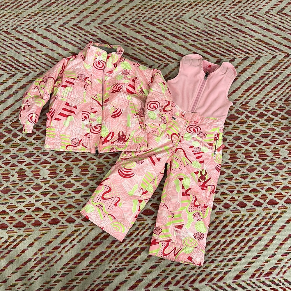Spyder pink matching set of ski pants ski coat suit 3T